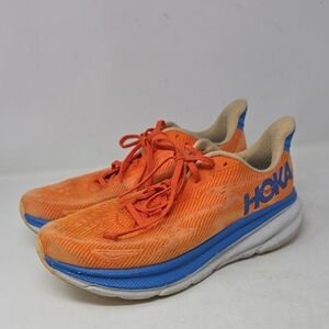 Hoka Clifton 9 Men's Orange and Blue Athletic Shoes Size 11